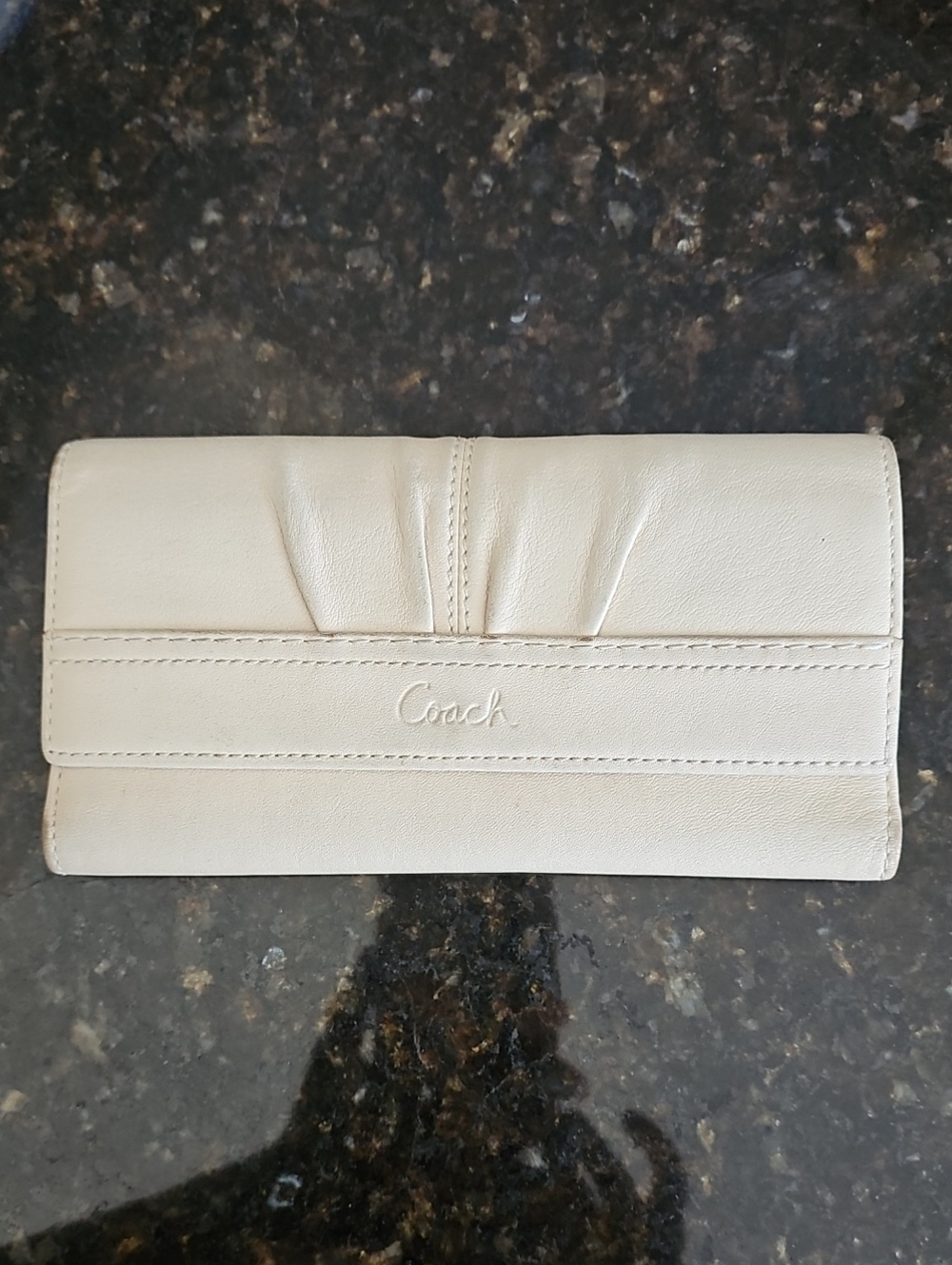 Coach Cream Leather Continental Wallet with Pleated Detail